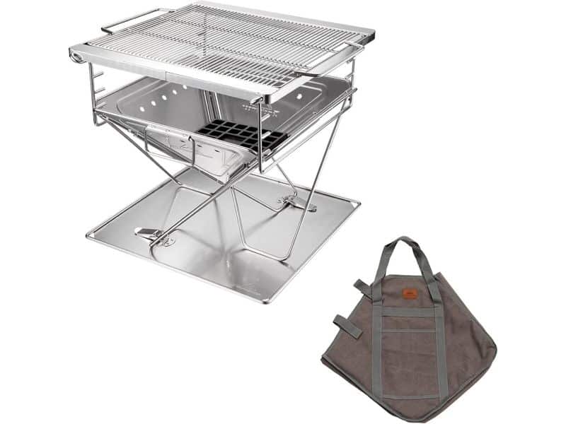 Draagbare roestvrijstalen 3-in-1 grill en vuurplaats voor buitengebruik
