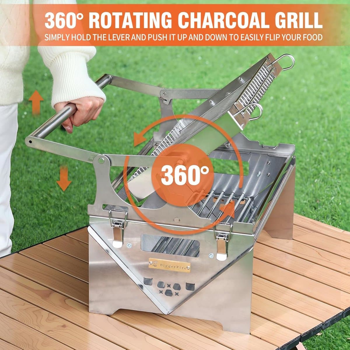 draagbare rvs houtskool bbq 360° draaibare grill opvouwbare
