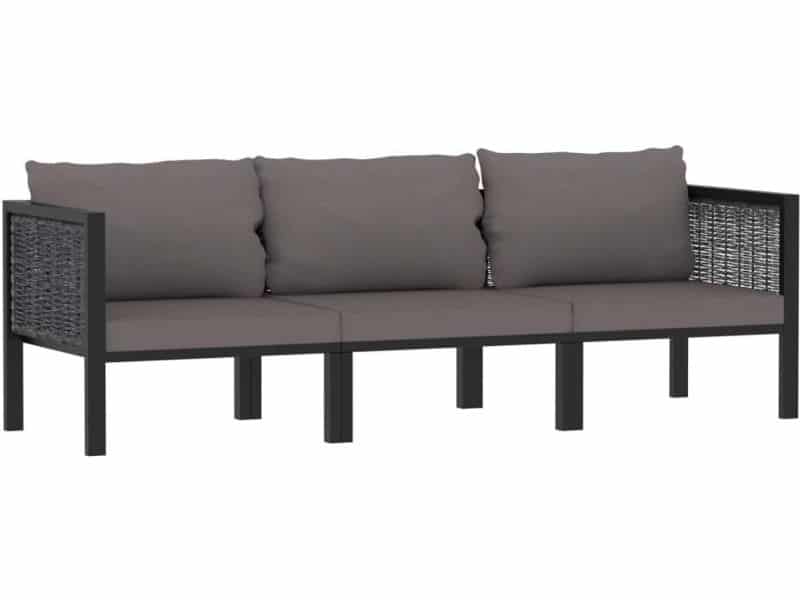 Driezits Tuinbank Poly Rattan Antraciet - Weerbestendige Loungebank Buiten