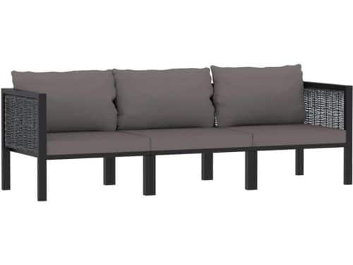 Driezits Tuinbank Poly Rattan Antraciet - Weerbestendige Loungebank Buiten