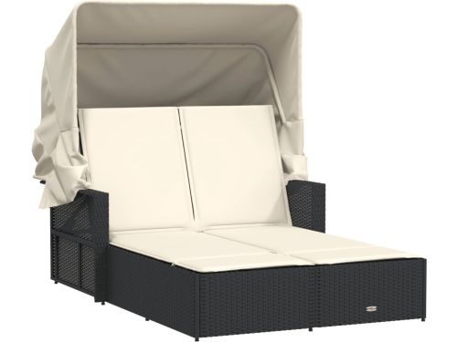 Dubbel Ligbed met Luifel en Kussens - Zwart Ligbed