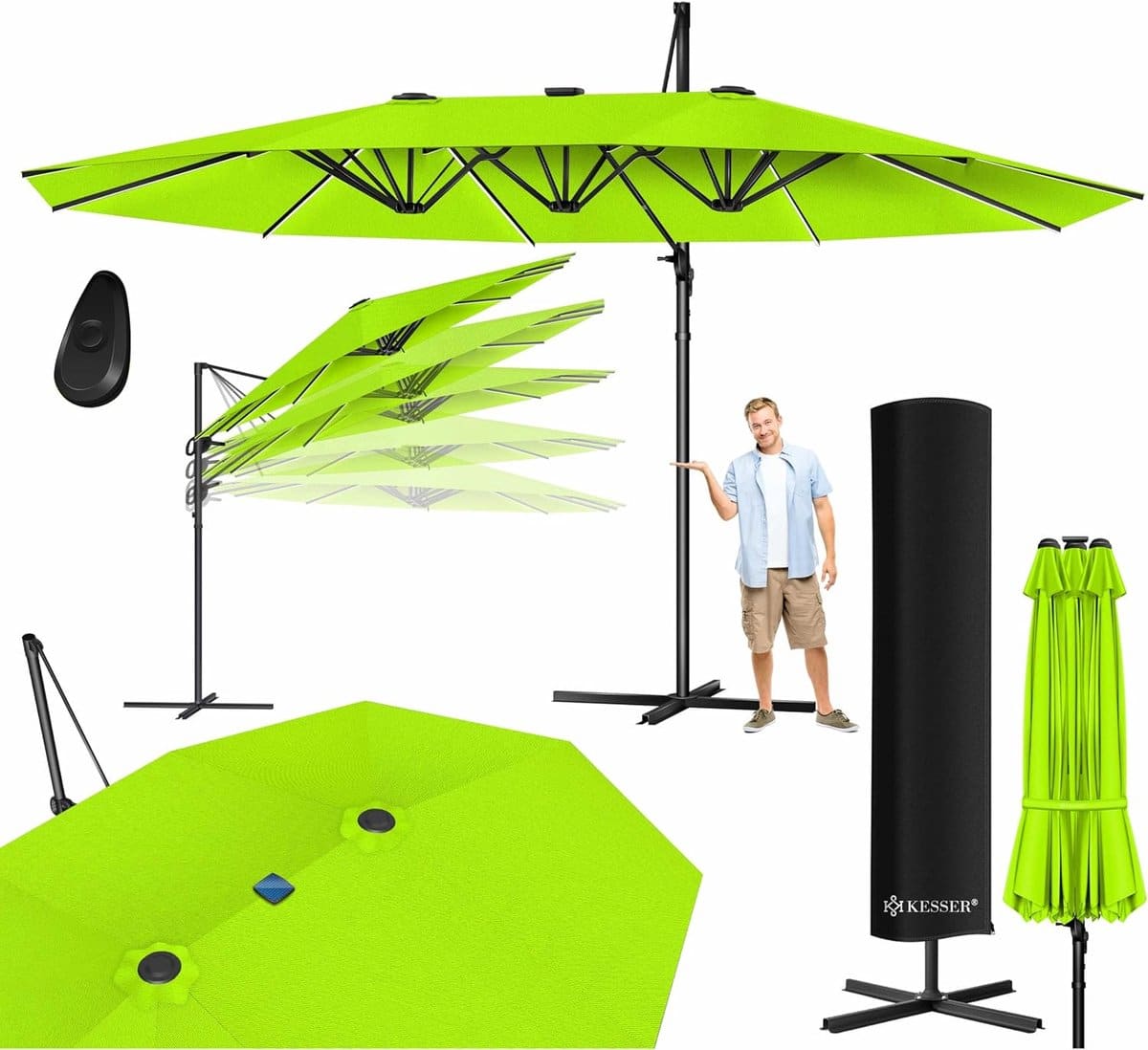 dubbele 4,6m x 2,7m parasol met beschermhoes en windscherm