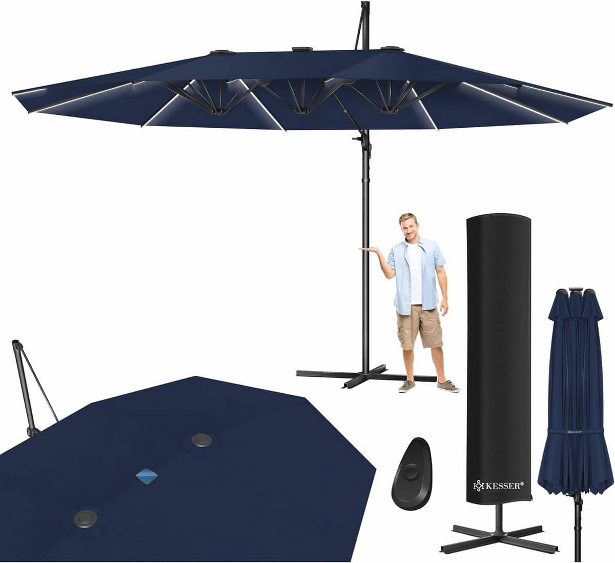 dubbele parasol 460 x 270 cm | zweefparasol met beschermhoes