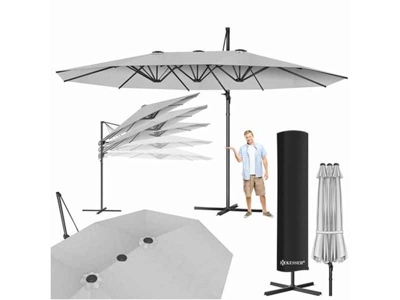 Dubbele Parasol 4,6m x 2,7m | Kantelbare Zweefparasol met Beschermhoes