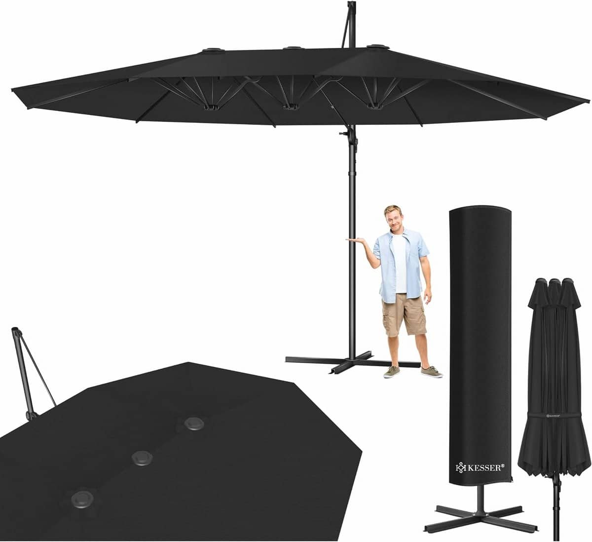 dubbele parasol 4,6m x 2,7m | zweefparasol met beschermhoes