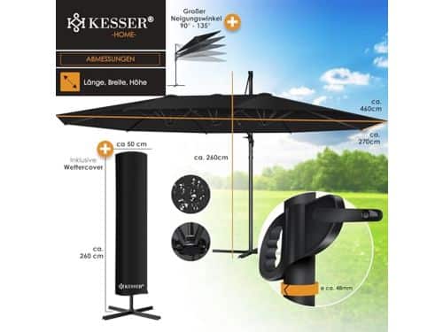 Dubbele Parasol 4,6m x 2,7m | Zweefparasol met beschermhoes