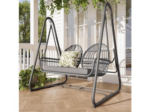 Dubbele Schommelbank voor Buiten met Rugleuning en PE-Rotan Zitting