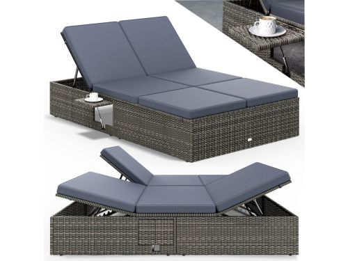 Dubbele Tuinligstoel - Tweepersoons Lounger - Buiten Ligbed - Rattan