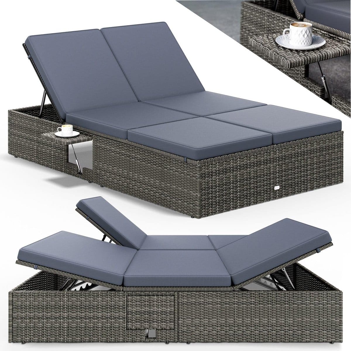 dubbele tuinligstoel tweepersoons lounger buiten ligbed rattan