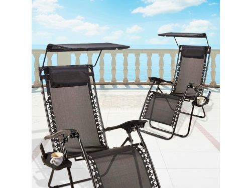 Dubbelpak Zero Gravity Ligstoelen met Verstelbare Zonnescherm - Opvouwbaar Ligbed