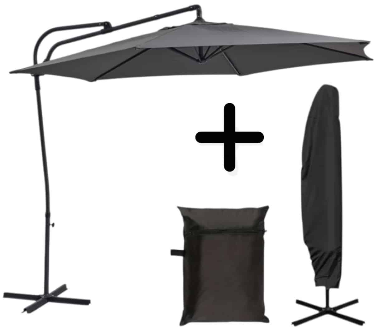 dutchers® zweefparasol Ø300 cm inclusief parasolhoes hangparasol met push