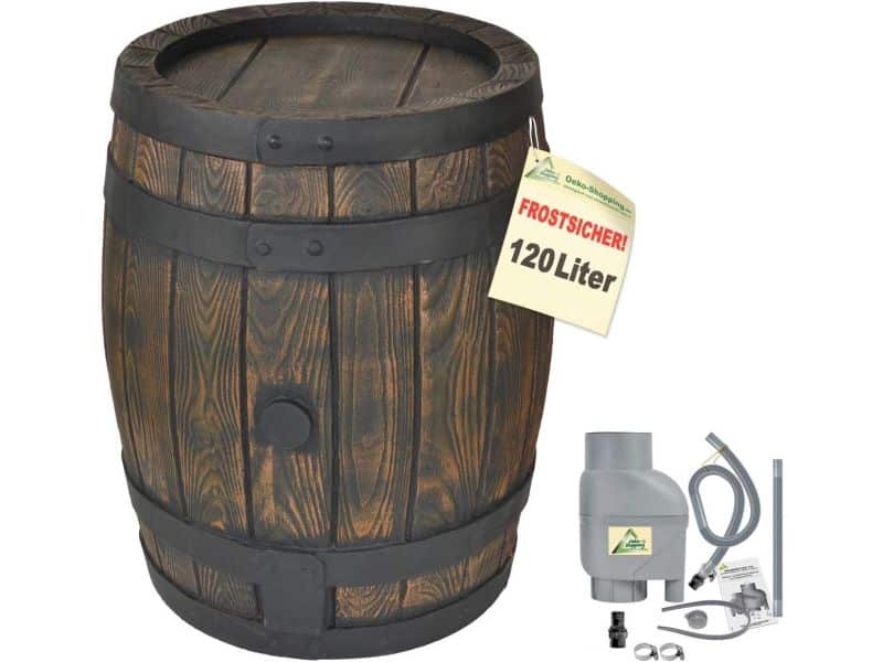 Duurzame Regenton 120 Liter in Houtlook inclusief Vul- en Afvoerset