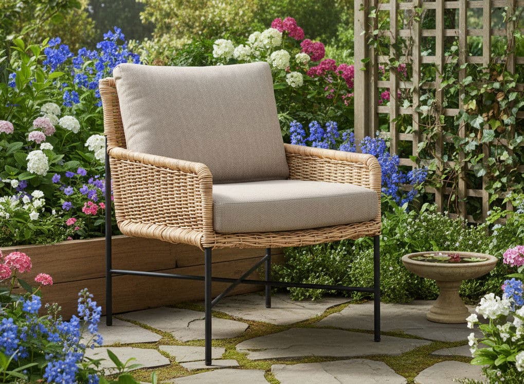 estoril lounge chair black steel/natural wicker eurofar eurofar