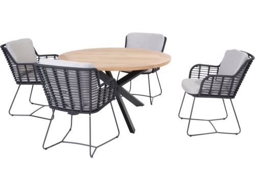 Fabrice Prado dining tuinset teak 130xH75 cm rond 5 delig