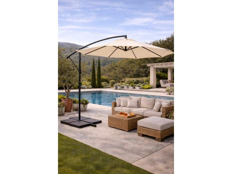 Fameilleur Zweefparasol beige 350 cm - Grote Ronde Zweef parasol