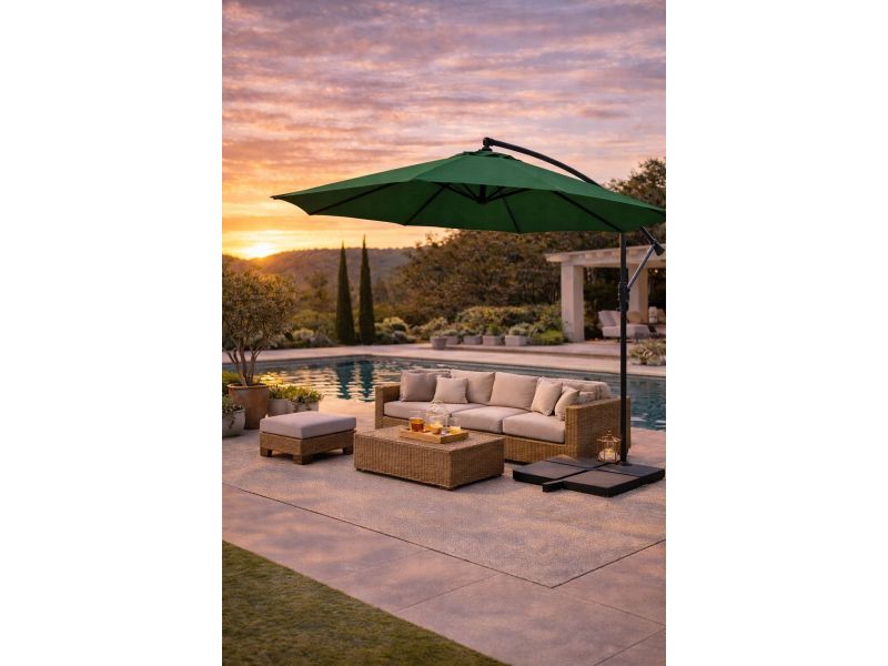 Fameilleur Zweefparasol groen 350 cm - Grote Ronde Zweef parasol