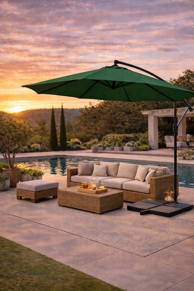 fameilleur zweefparasol groen 350 cm grote ronde zweef parasol