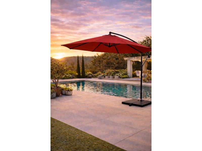 Fameilleur Zweefparasol rood 350 cm - Grote Ronde Zweef parasol