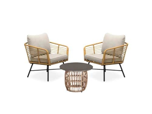 Flow lounge balkonset 2 personen | wicker + betonlook | Bamboo taupe | 3-delig