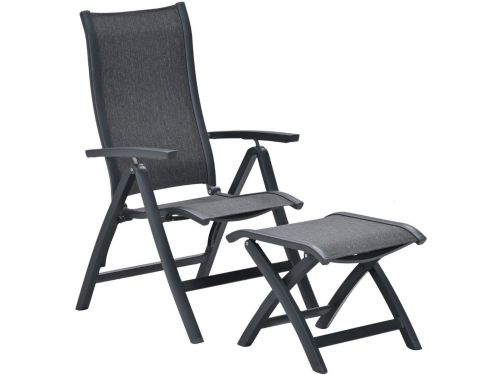 Garden Impressions Hilly tuinstoel verstelbaar donker grijs incl voetenbank