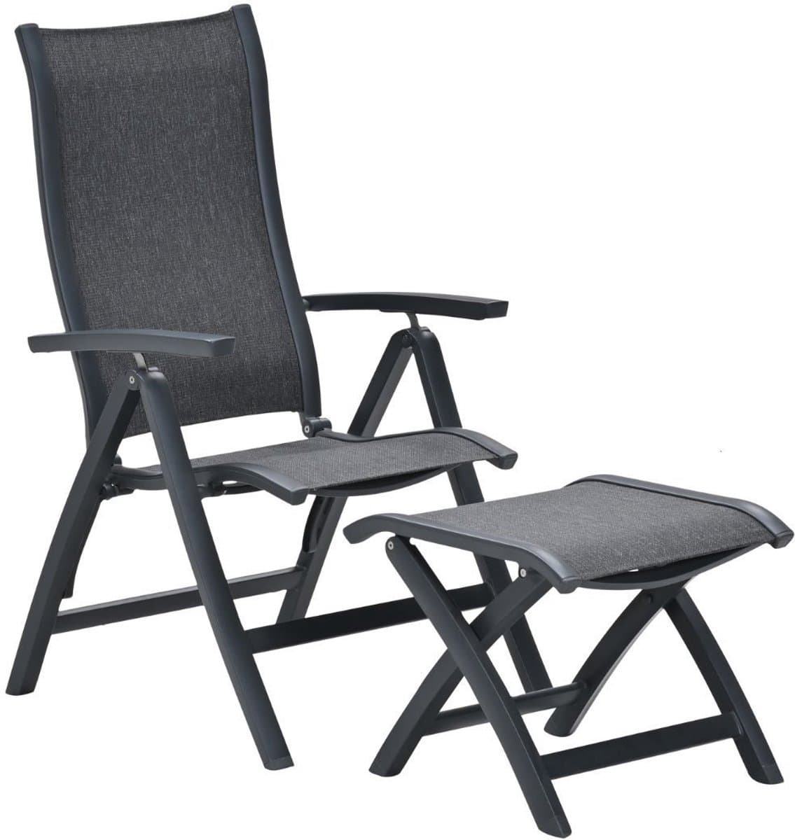 garden impressions hilly tuinstoel verstelbaar donker grijs incl voetenbank