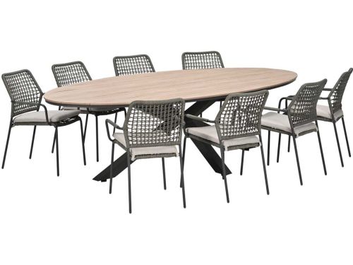 Garden Impressions Natas tuinset grijs 9-delig - Tulli tuintafel ovaal
