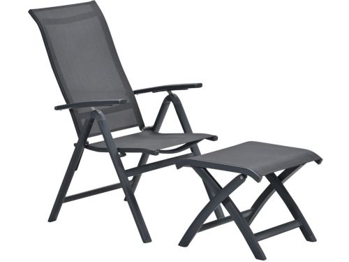 Garden Impressions Siena tuinstoel verstelbaar donker grijs incl voetenbank