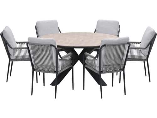 Garden Impressions Stevie tuinset 7-delig taupe - Tulli tuintafel Ø148x75
