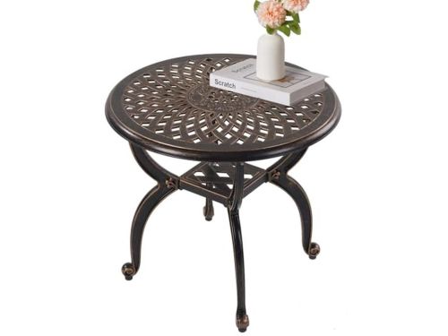 Gegoten aluminium bijzettafel voor buiten, ronde terrastafel voor tuin