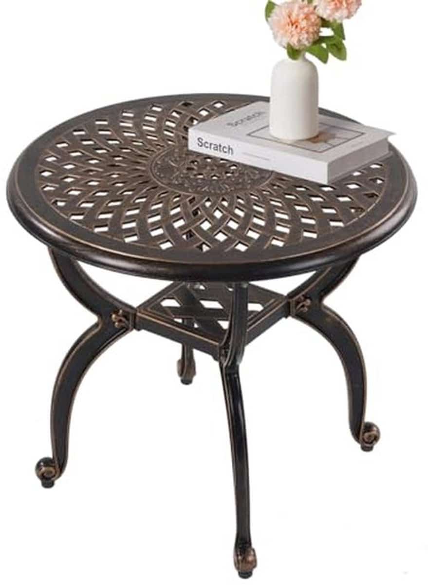 gegoten aluminium bijzettafel voor buiten, ronde terrastafel voor tuin