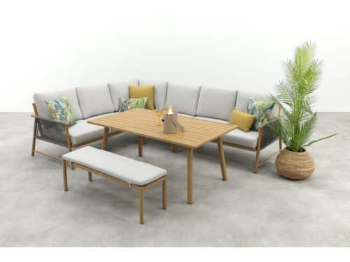 GI Bahama lounge-/diningset met sportbankje - Valley Sand/Teak look