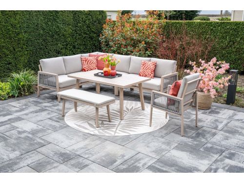 GI Decala rope lounge-/diningset incl. stoel & tuinbank - Teak/Zand