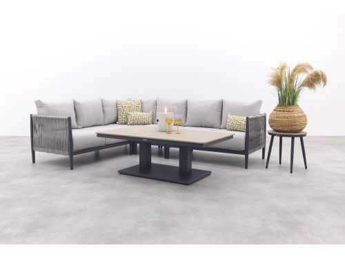 GI Diamo/Cyprus verstelbare lounge-dining hoekset (5-delig) - Carbon Black/Zand