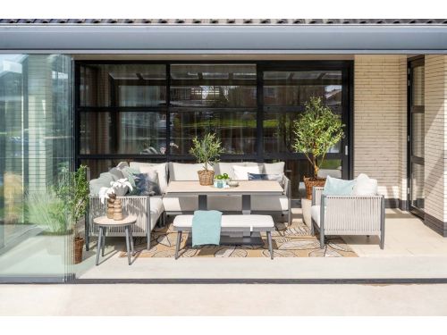 GI Diamo/Cyprus verstelbare lounge-dining hoekset (7-delig) - Carbon Black/Zand