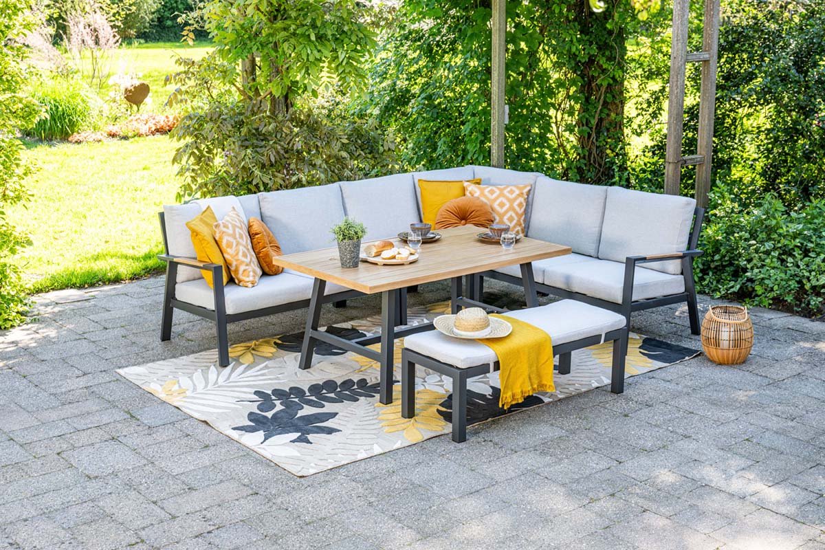 gi elati lounge diningset aluminium (6 delig) carbon black/zand