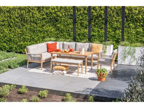 GI Sardinia lounge-dining set aluminium (7-delig) - Teak look/Zand