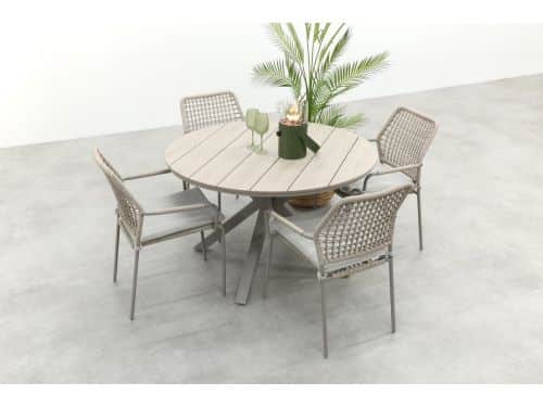 GI Swifty/Edison 4-persoons ronde stapelbare tuinset Ø122 cm. - Taupe