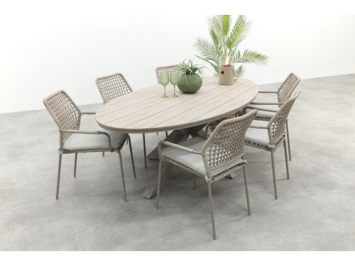 GI Swifty/Edison 6-persoons ovale stapelbare tuinset 220x115 cm. - Taupe