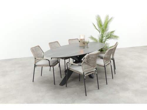 GI Swifty/Scotland 6-persoons stapelbare ovale tuinset 230x115 cm. - Antraciet