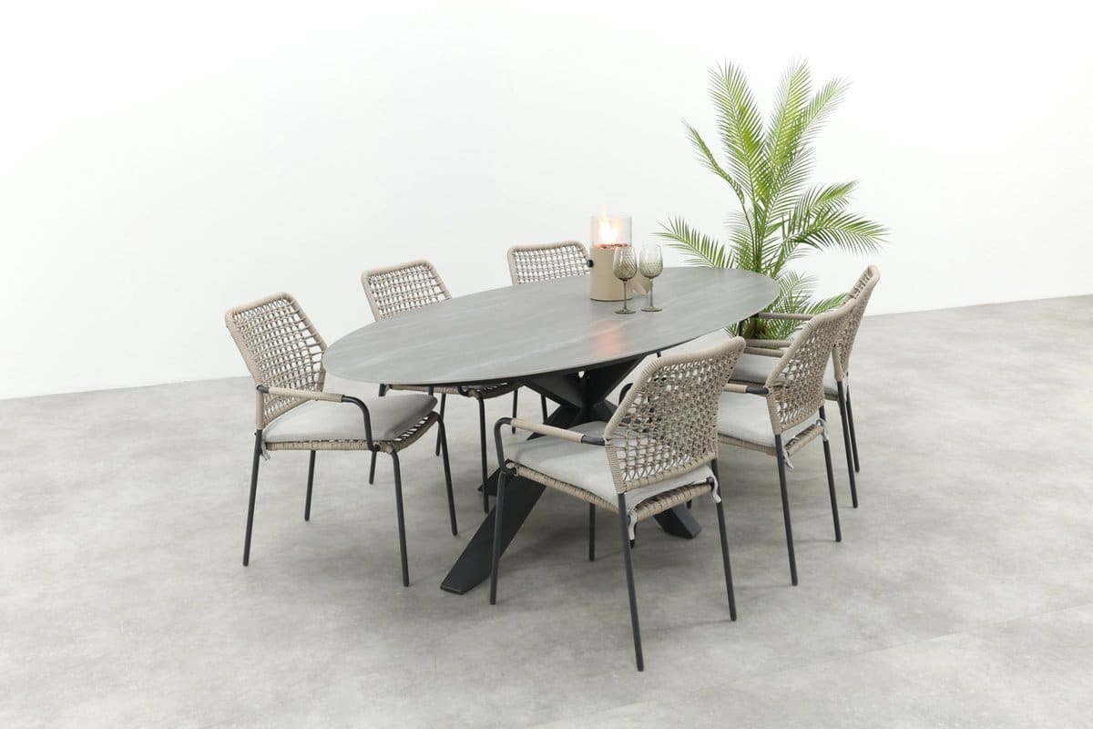 gi swifty/scotland 6 persoons stapelbare ovale tuinset 230×115 cm. antraciet