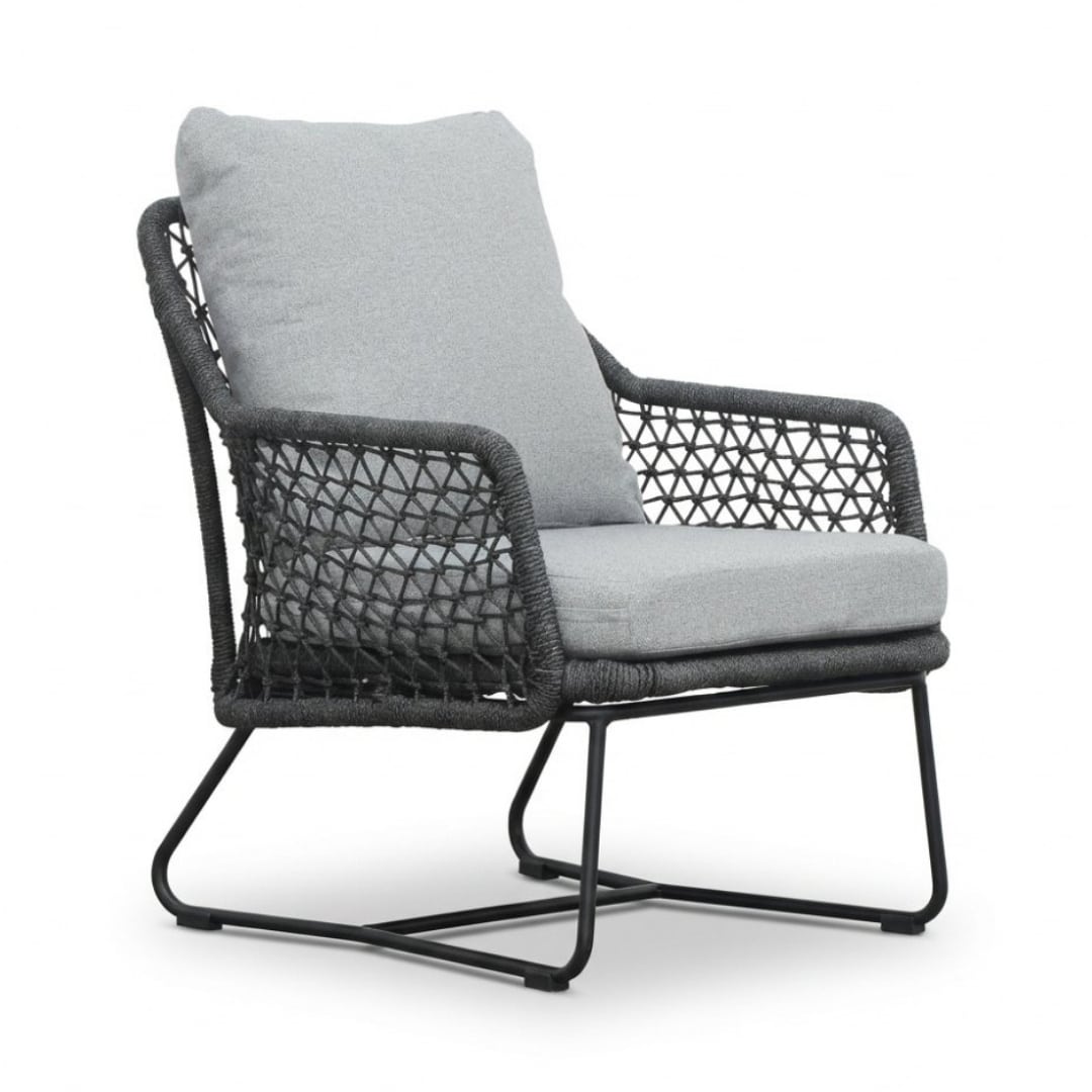 gianna low dining tuinstoel | touw + aluminium | stone grey