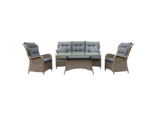 Glasgow stoel-bank loungeset 5 personen | wicker + aluminium | Ash Grey | 4-delig