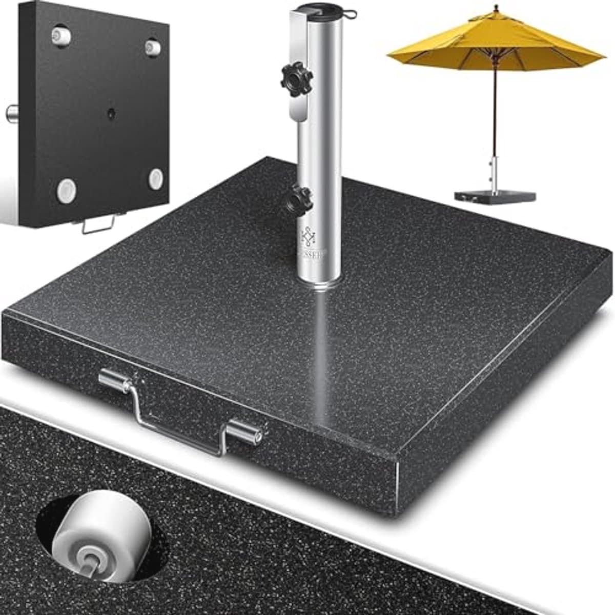 granieten parasolvoet 30 kg met roestvrijstalen buis voor parasolstangen 38