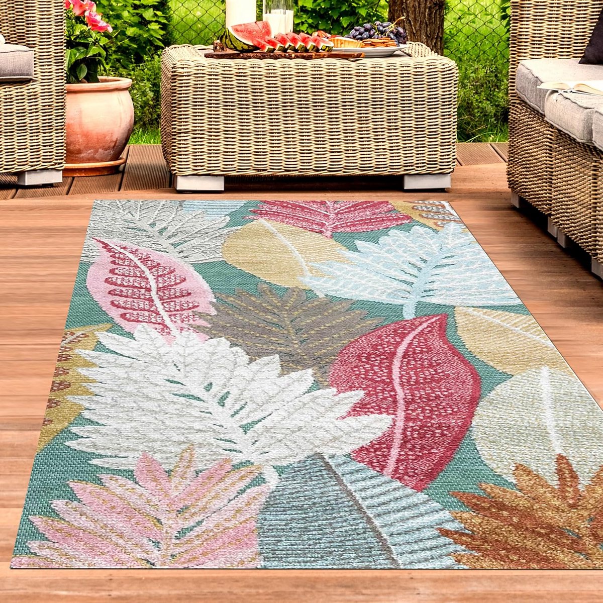 groot bloementapijt voor buiten, weerbestendig en robuust, sisal look, 200×290 cm