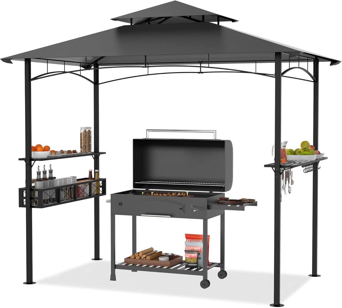 groot grillpaviljoen met bartafels en dubbellaags dak voor tuin en