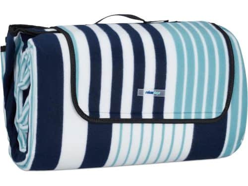 Groot waterdicht picknickkleed 200 x 300 cm - gestreept blauw/wit