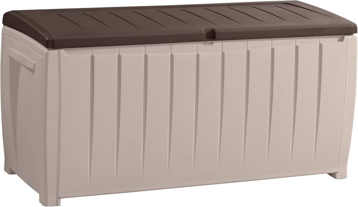 grote kunststof opbergbox voor tuinkussens 340l beige/bruin
