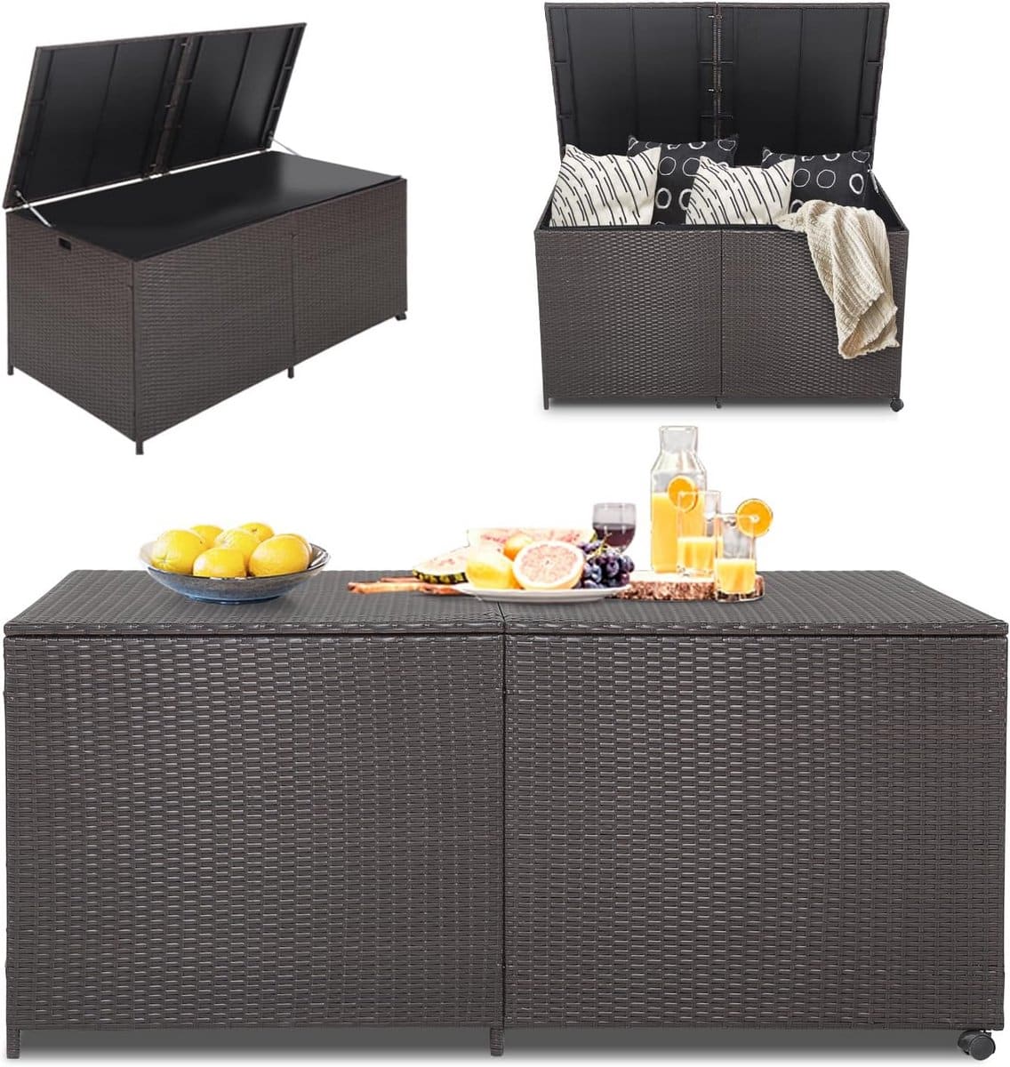 grote opbergbox buiten tuin en balkon waterdicht polyrotan kussenbox