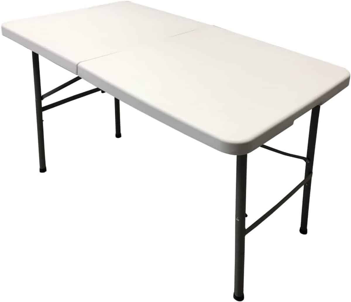 grote rechthoekige klaptafel hars en metaal 122×61 cm