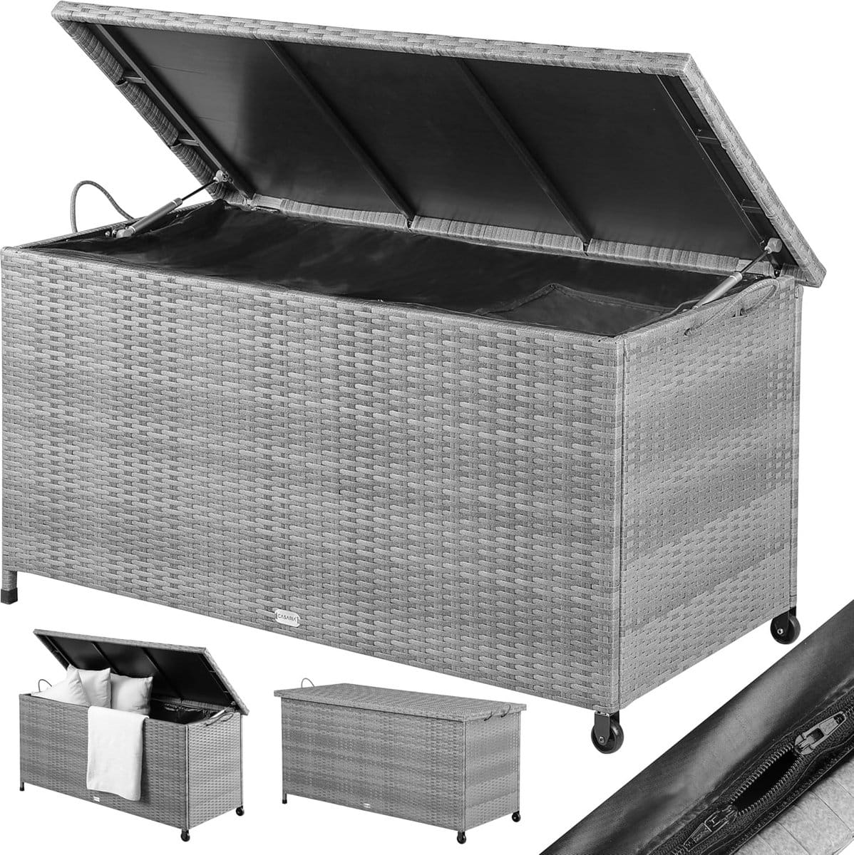 grote tuinkist xxl polyrattan 420l grijs waterdichte opbergbox met